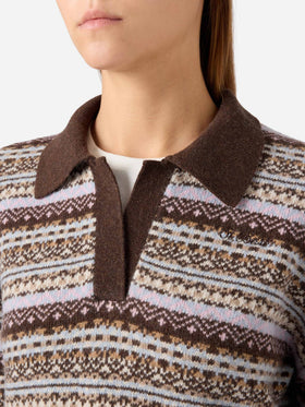 Strickmodell mit Polokragen aus Eze-Wollmischung mit Fair-Isle-Muster 