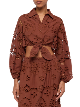 Febe camel brown cotton Sangallo lace shirt
