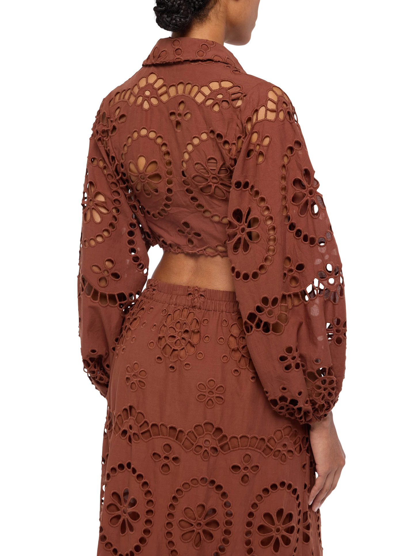 Febe camel brown cotton Sangallo lace shirt