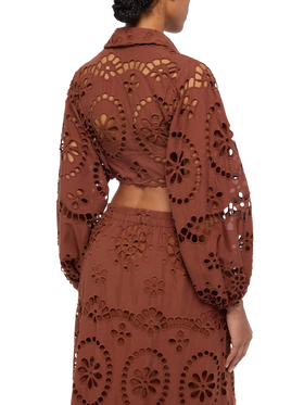 Febe camel brown cotton Sangallo lace shirt