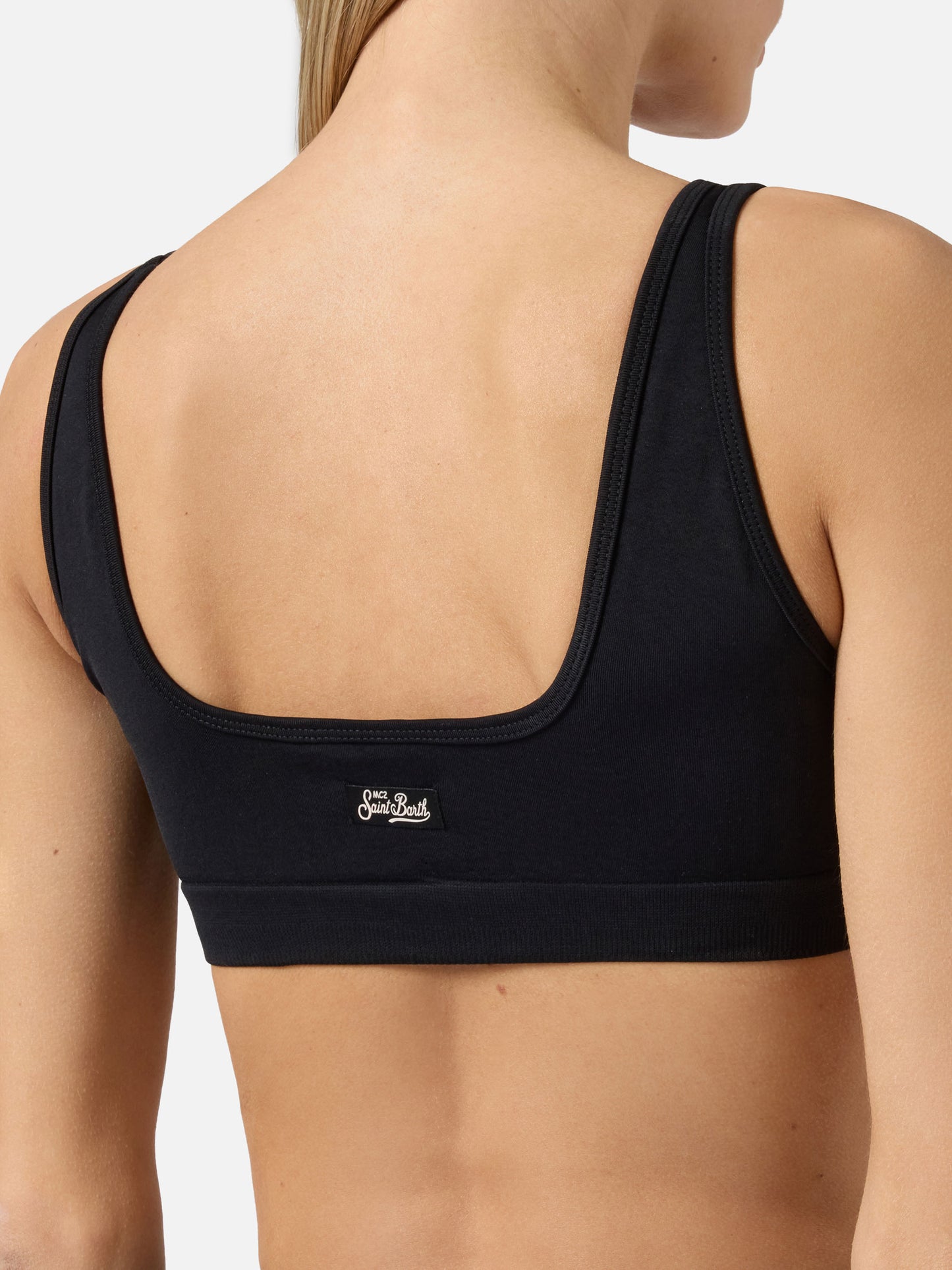 Top sportivo Fify nero in tessuto tecnico elasticizzato