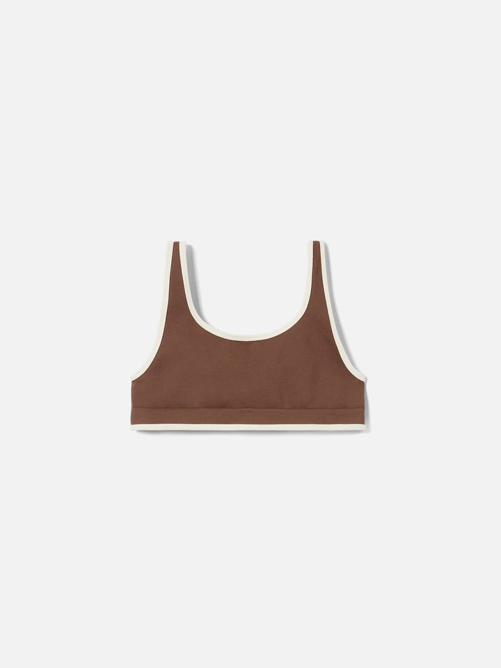 Brown technical fabric Fify sports top with contrast trim