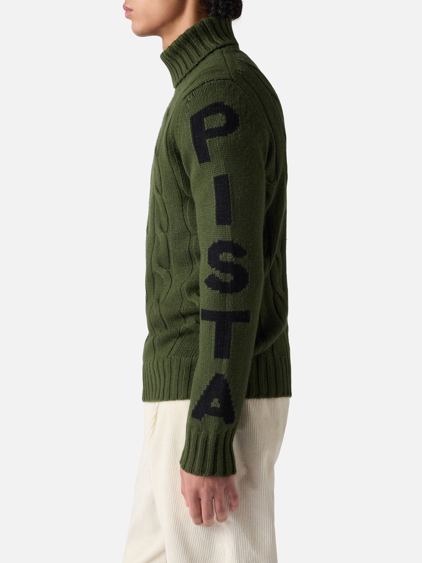 Maglione da uomo a collo alto intrecciato con stampa Fuori pista