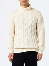 Man cable knit blend cashmere sweater Fisherman