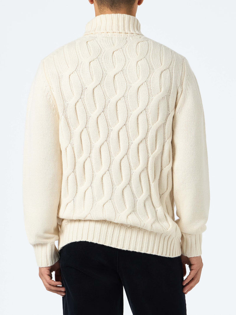 Man cable knit blend cashmere sweater Fisherman