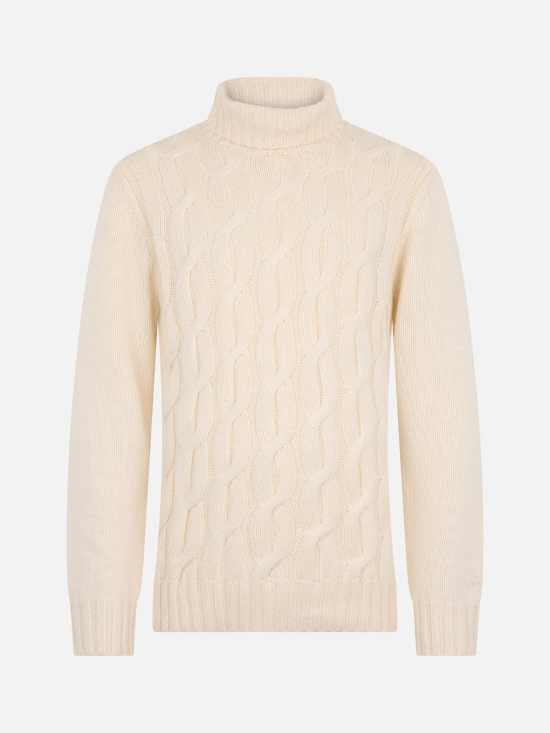 Man cable knit blend cashmere sweater Fisherman