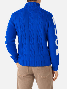 Jersey de cuello alto con punto trenzado estilo fisherman y jacquard Fuori pista azul 