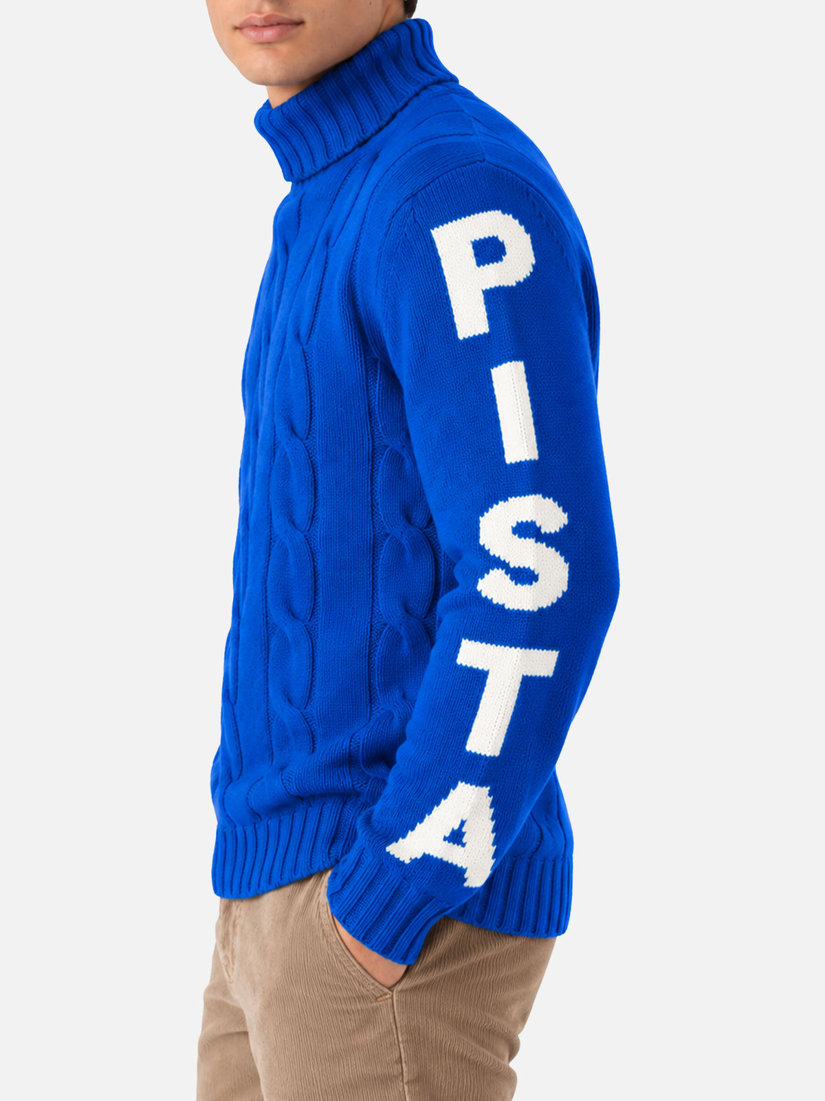 Jersey de cuello alto con punto trenzado estilo fisherman y jacquard Fuori pista azul 