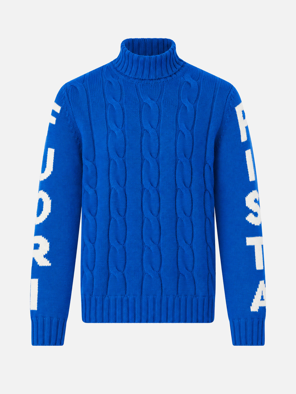 Jersey de cuello alto con punto trenzado estilo fisherman y jacquard Fuori pista azul 