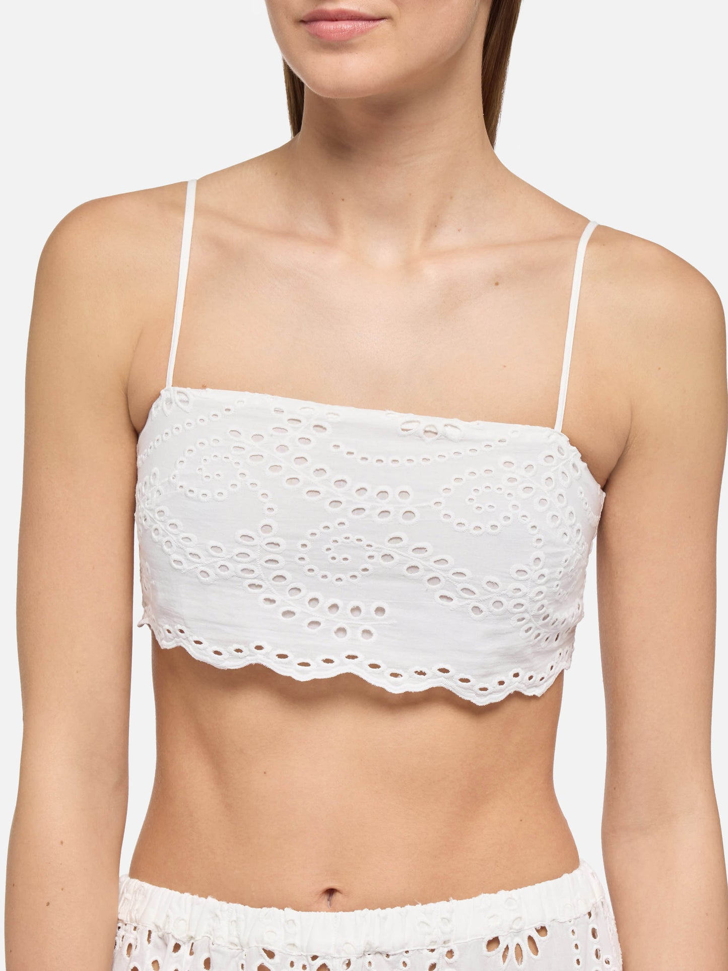 Top in Sangallo di cotone bianco Florida