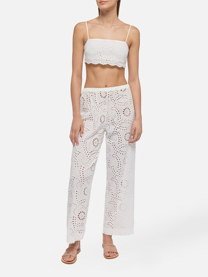 Inez weiße Sangallo-Spitzenhose