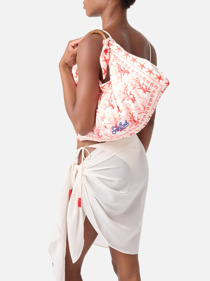 Foulard bag with soft structure and coral pattern