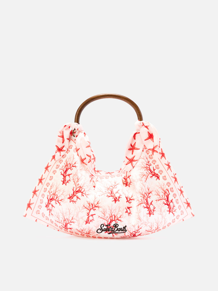 Foulard bag with soft structure and coral pattern
