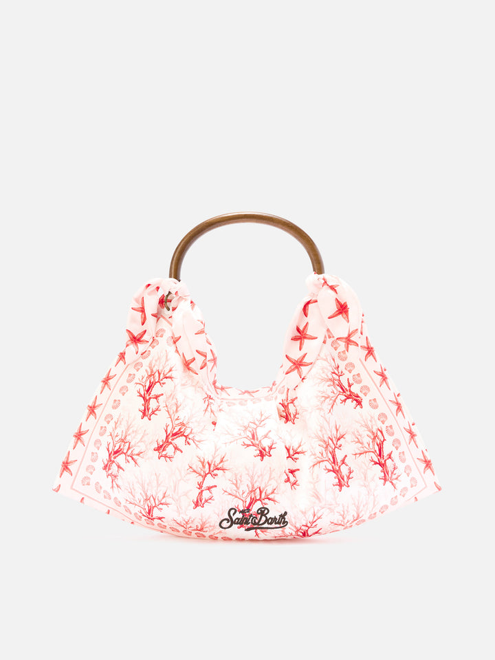 Foulard bag with soft structure and coral pattern