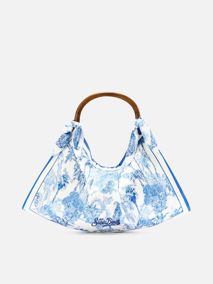 Foulard bag with soft structure and toile de Jouy pattern