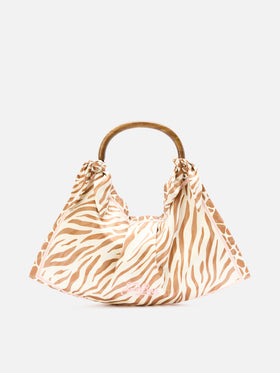 Foulard silk bag with wooden handle and animal print