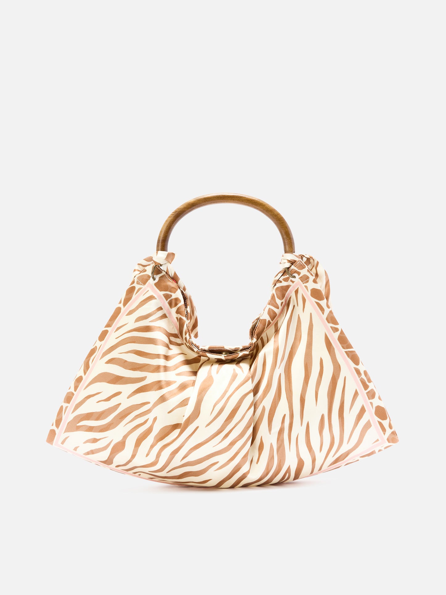 Foulard silk bag with wooden handle and animal print