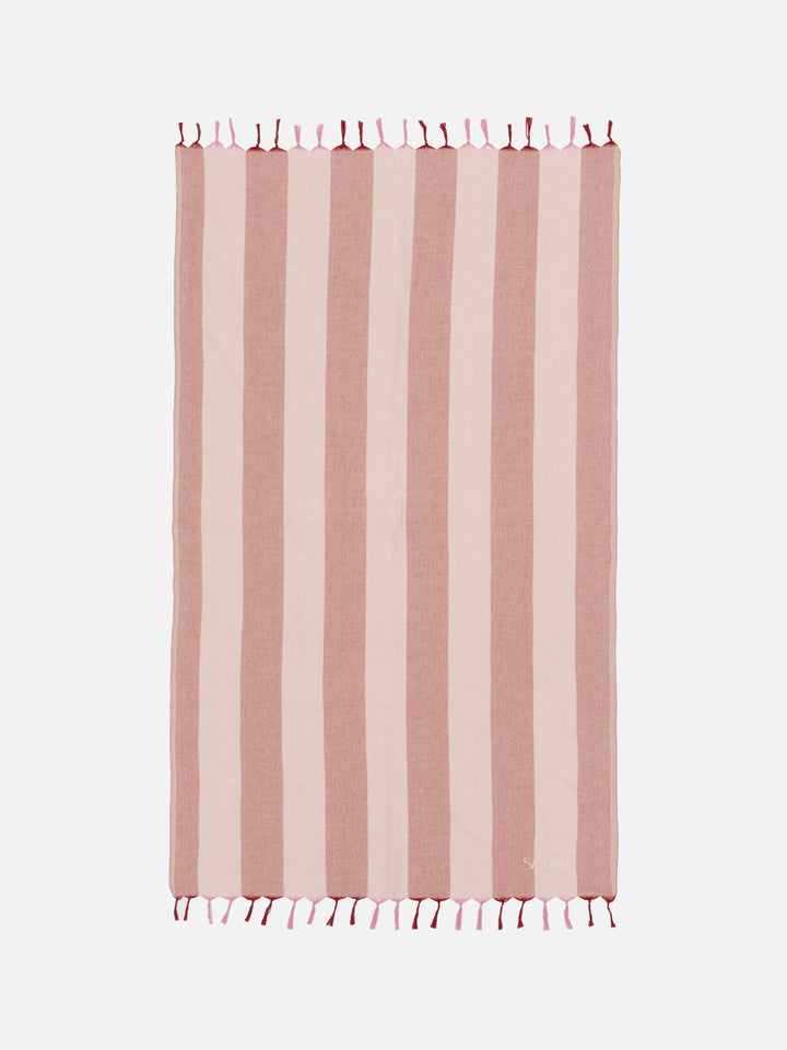 Telo mare in cotone leggero Fouta con stampa a righe rosa