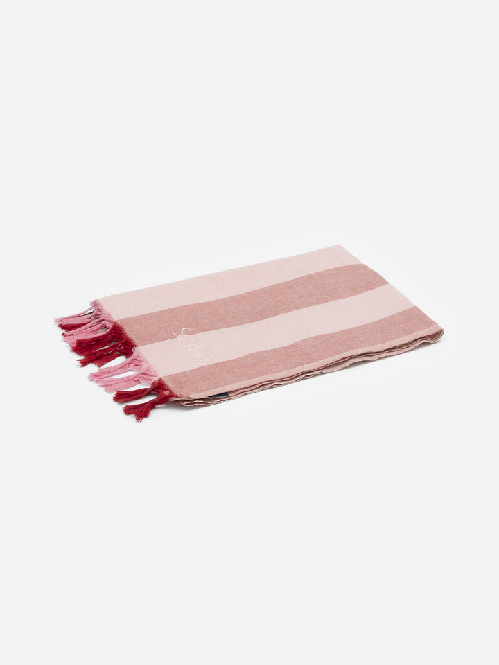 Telo mare in cotone leggero Fouta con stampa a righe rosa