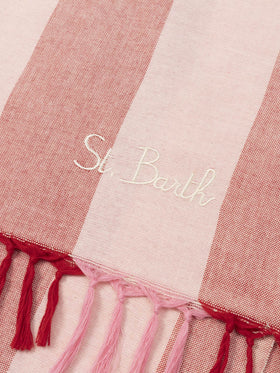 Telo mare in cotone leggero Fouta con stampa a righe rosa