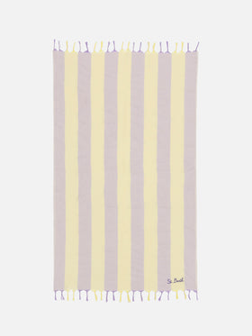 Telo mare leggero in cotone Fouta con stampa a righe lilla