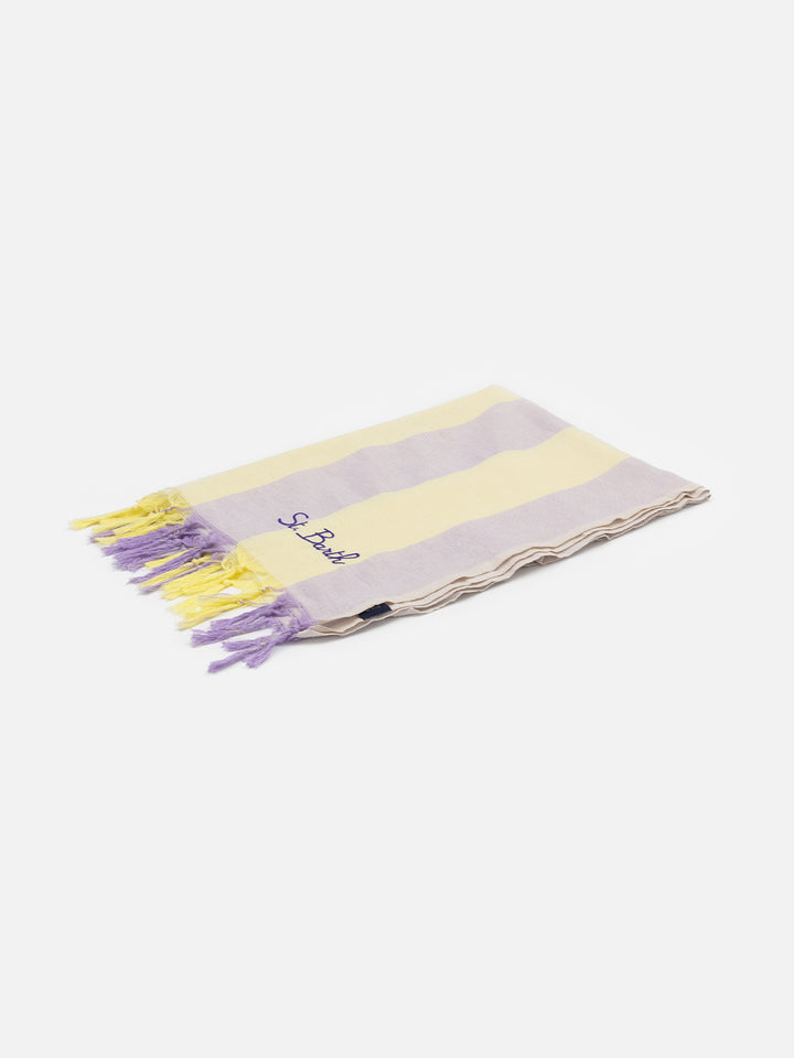 Telo mare leggero in cotone Fouta con stampa a righe lilla