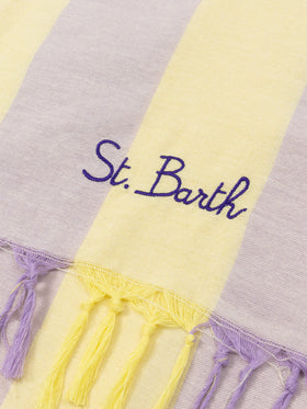 Telo mare leggero in cotone Fouta con stampa a righe lilla