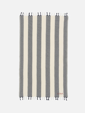 Light cotton beach towel Fouta with navy blue striped print