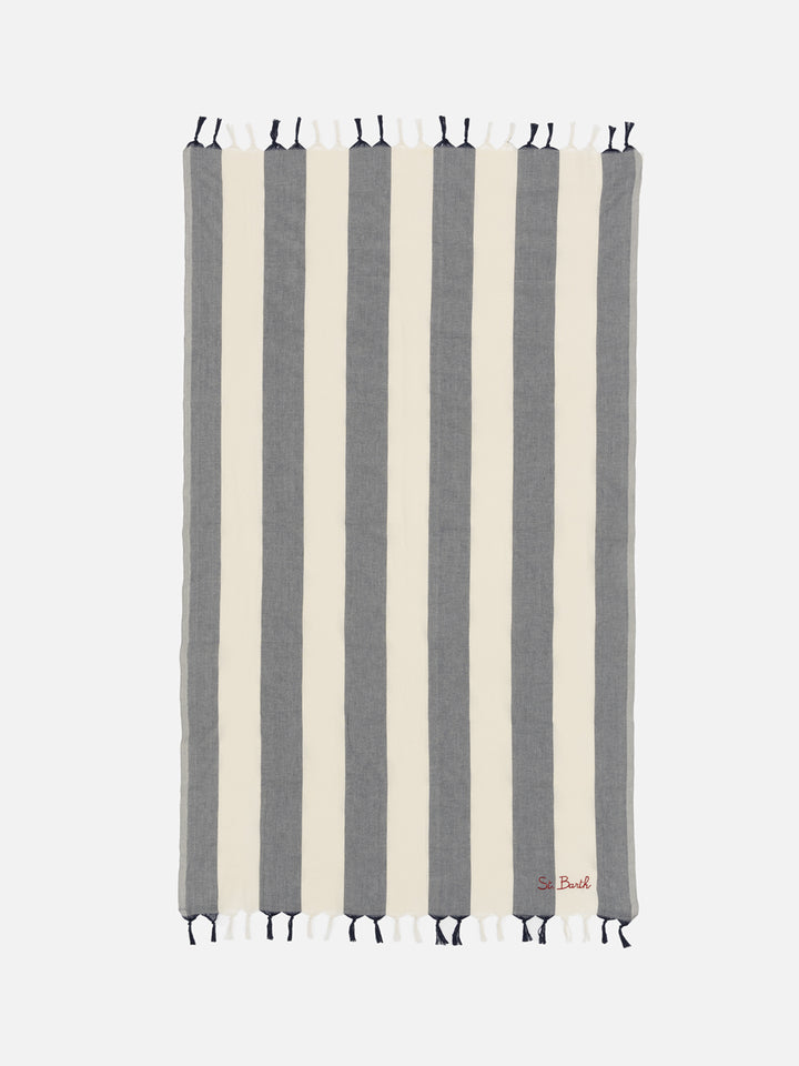 Light cotton beach towel Fouta with navy blue striped print