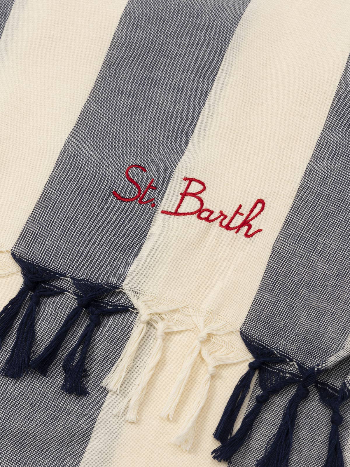 Light cotton beach towel Fouta with navy blue striped print