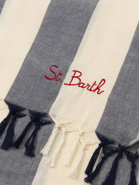 Light cotton beach towel Fouta with navy blue striped print