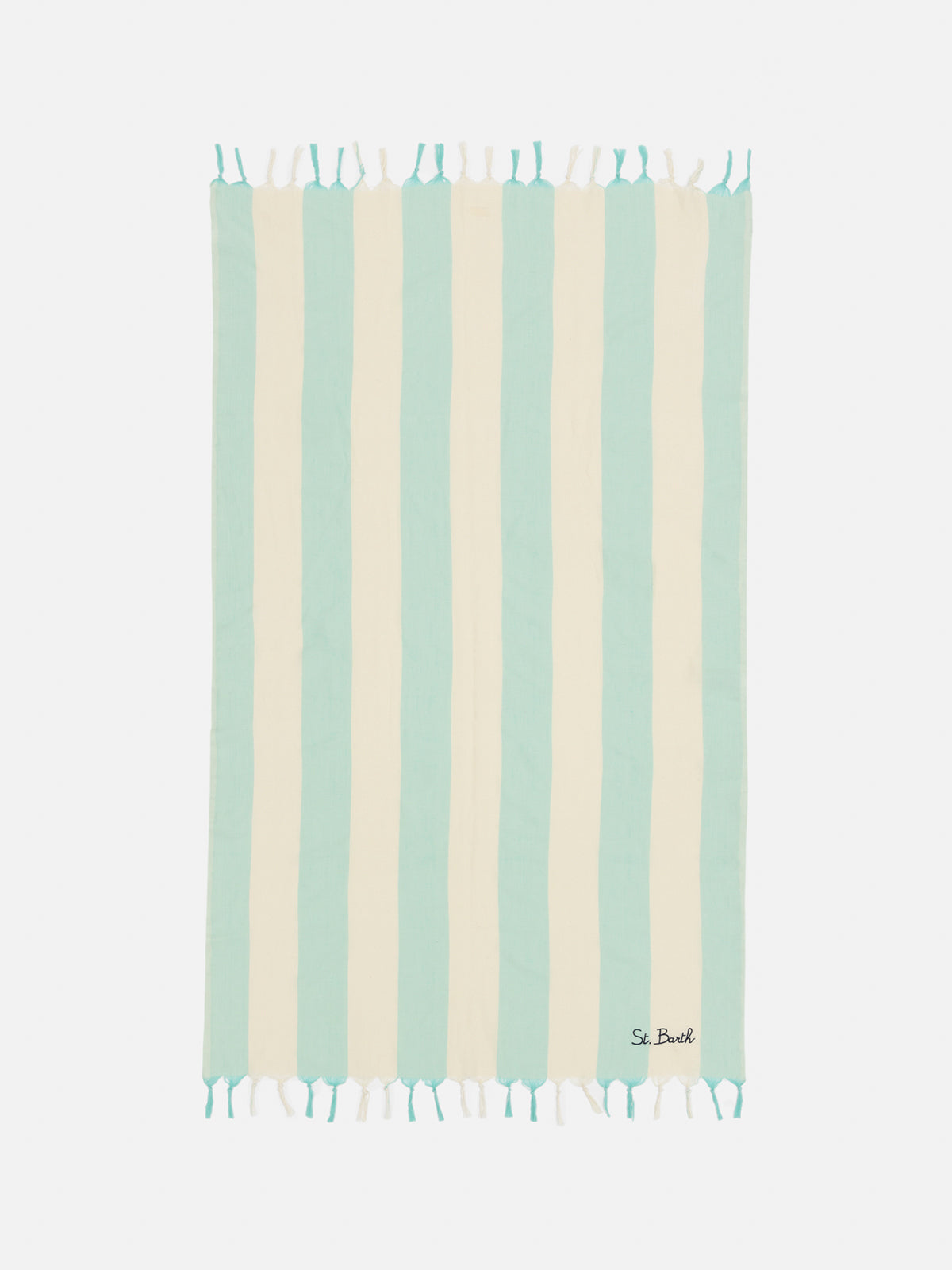 Telo mare in cotone leggero Fouta con stampa a righe verde acqua