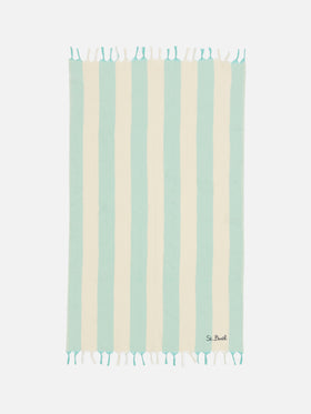 Telo mare in cotone leggero Fouta con stampa a righe verde acqua