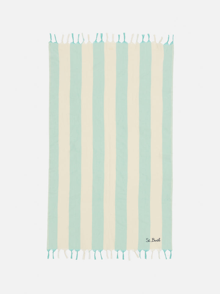 Telo mare in cotone leggero Fouta con stampa a righe verde acqua
