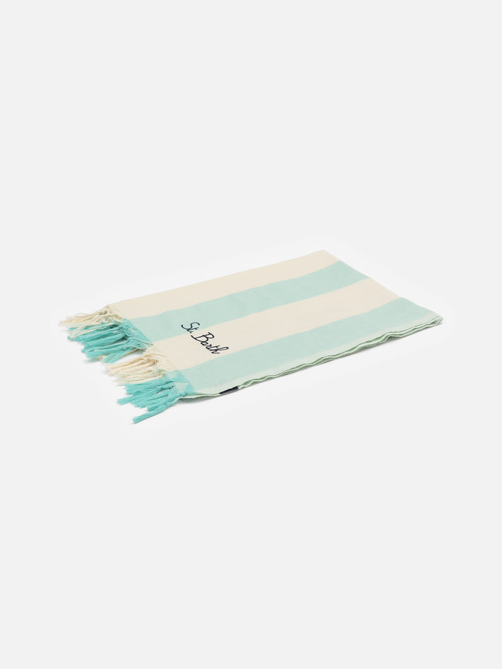 Telo mare in cotone leggero Fouta con stampa a righe verde acqua
