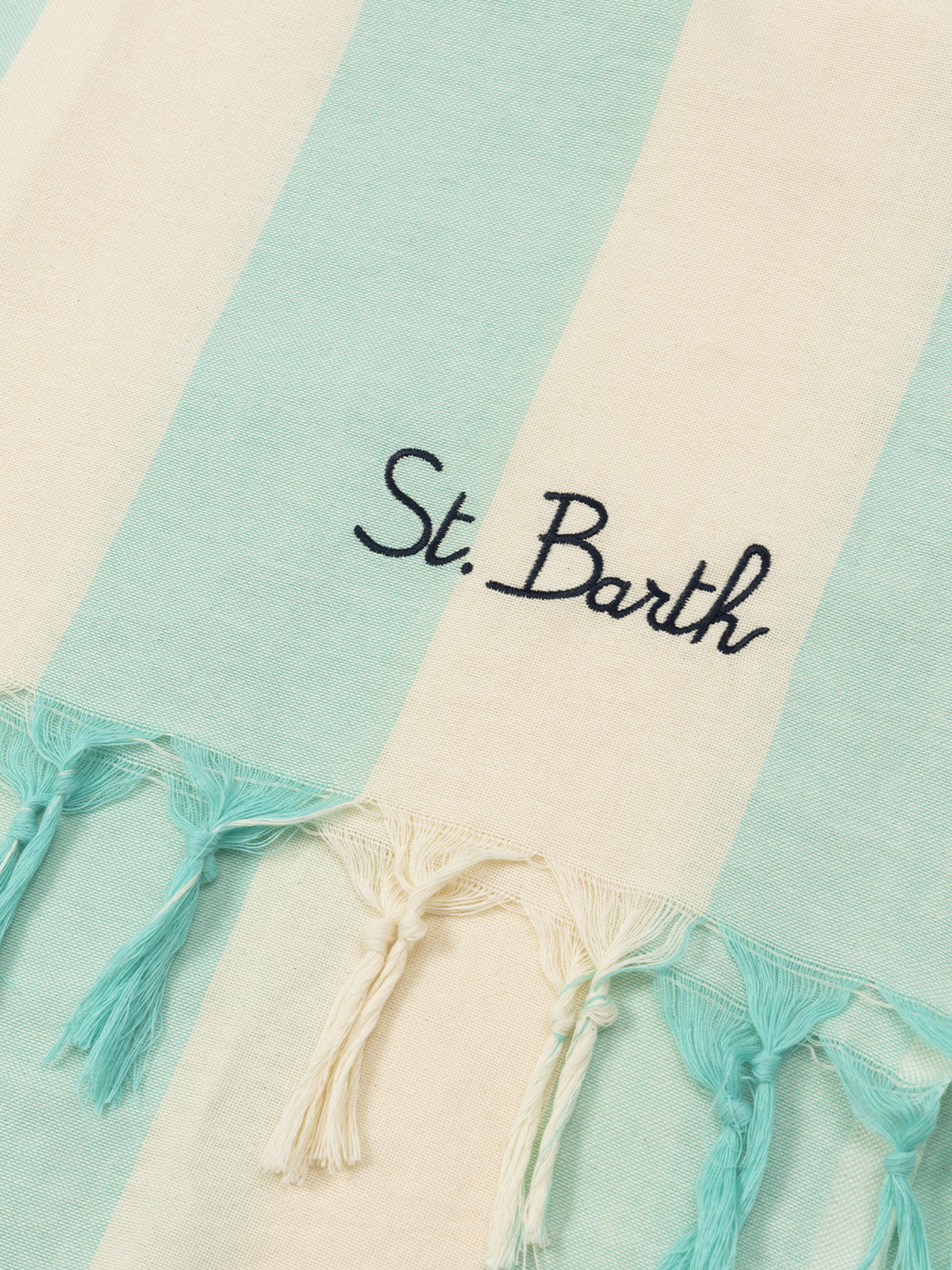 Telo mare in cotone leggero Fouta con stampa a righe verde acqua