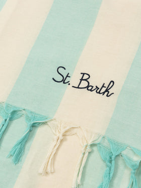 Telo mare in cotone leggero Fouta con stampa a righe verde acqua
