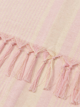 Telo mare in cotone leggero Fouta con stampa a righe rosa e ricamo