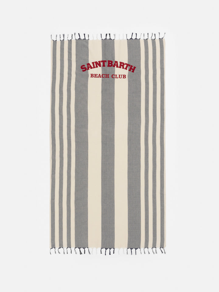 Telo mare Fouta in cotone leggero con stampa a righe blu navy e ricamo