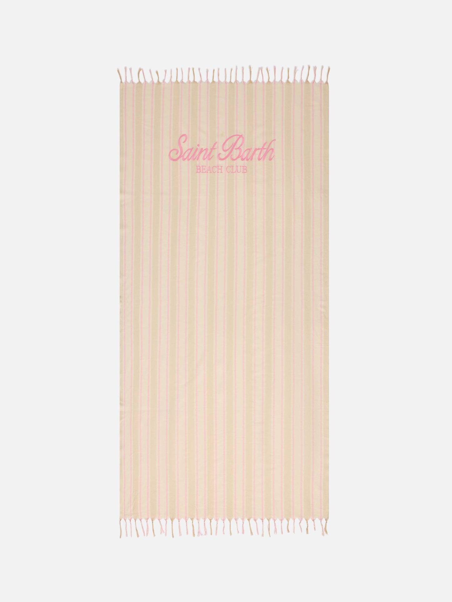 Serviette de plage fouta Lightbeach à rayures beige et blanches avec logo brodé 