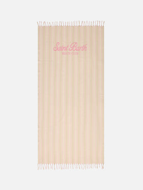 Serviette de plage fouta Lightbeach à rayures beige et blanches avec logo brodé 