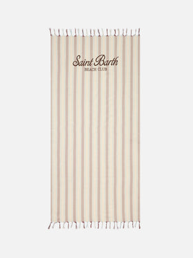 Toalla de playa Foutas Lightbeach con rayas beige y azul claro y logo bordado 