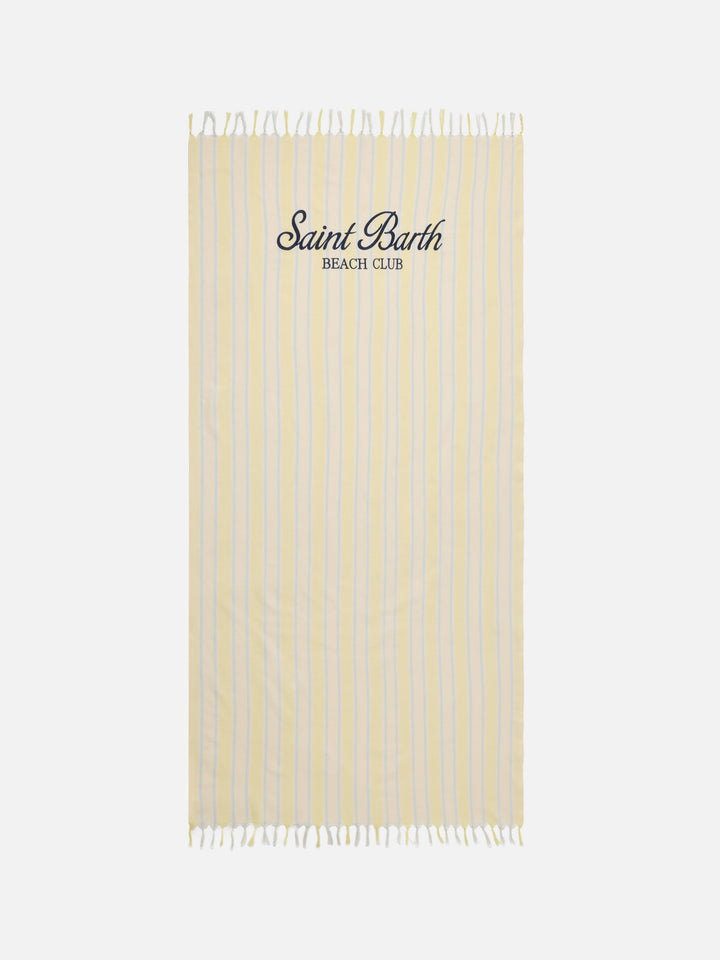 Foutas Lightbeach towel with yellow and white stripes and embroidered logo