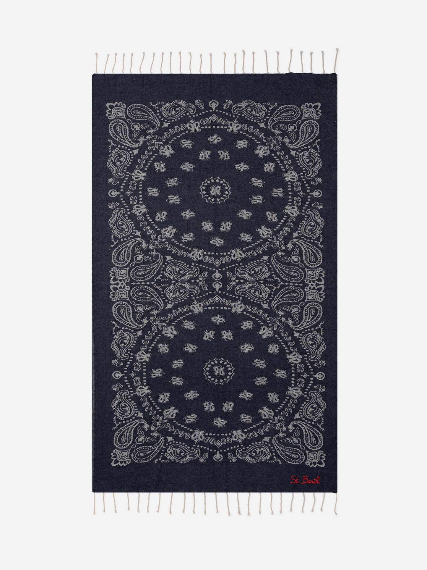 Foutas cotton Jaquard beach towel with navy blue bandana pattern