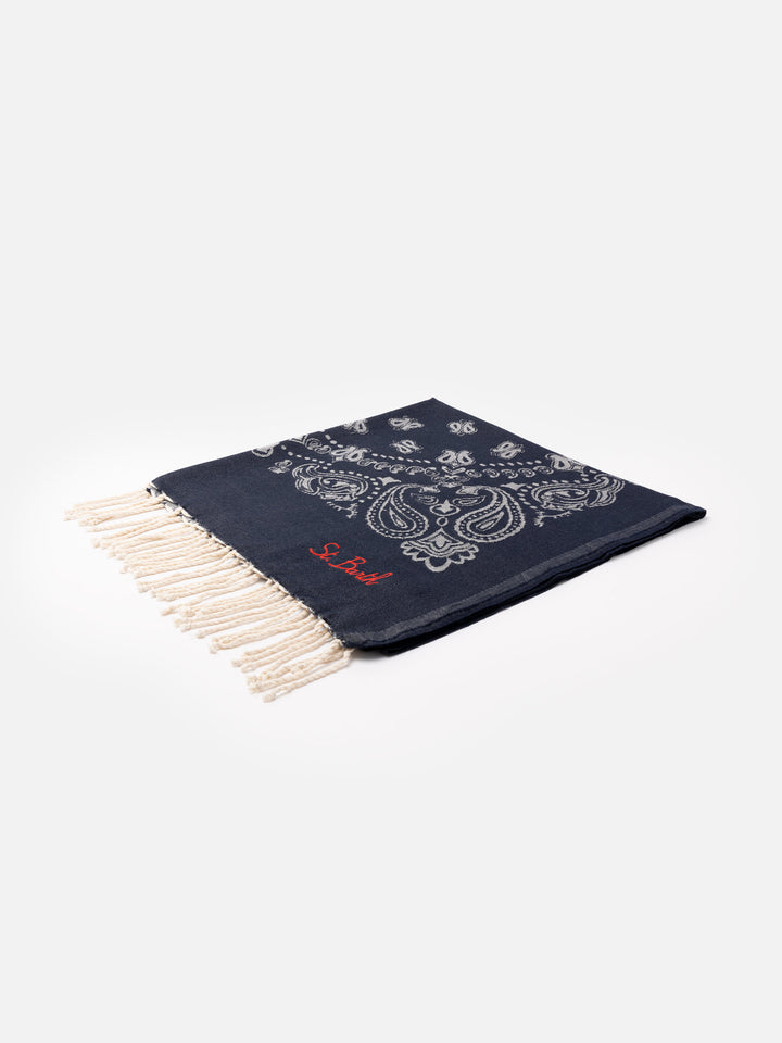 Telo mare Foutas in cotone jacquard con fantasia bandana blu navy