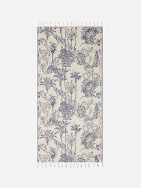 Foutas cotton beach towel with toile de Jouy Jaquard