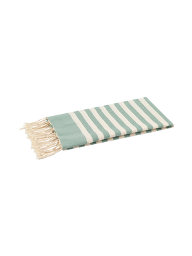 Cotton beach towel Fouta with sage green striped print