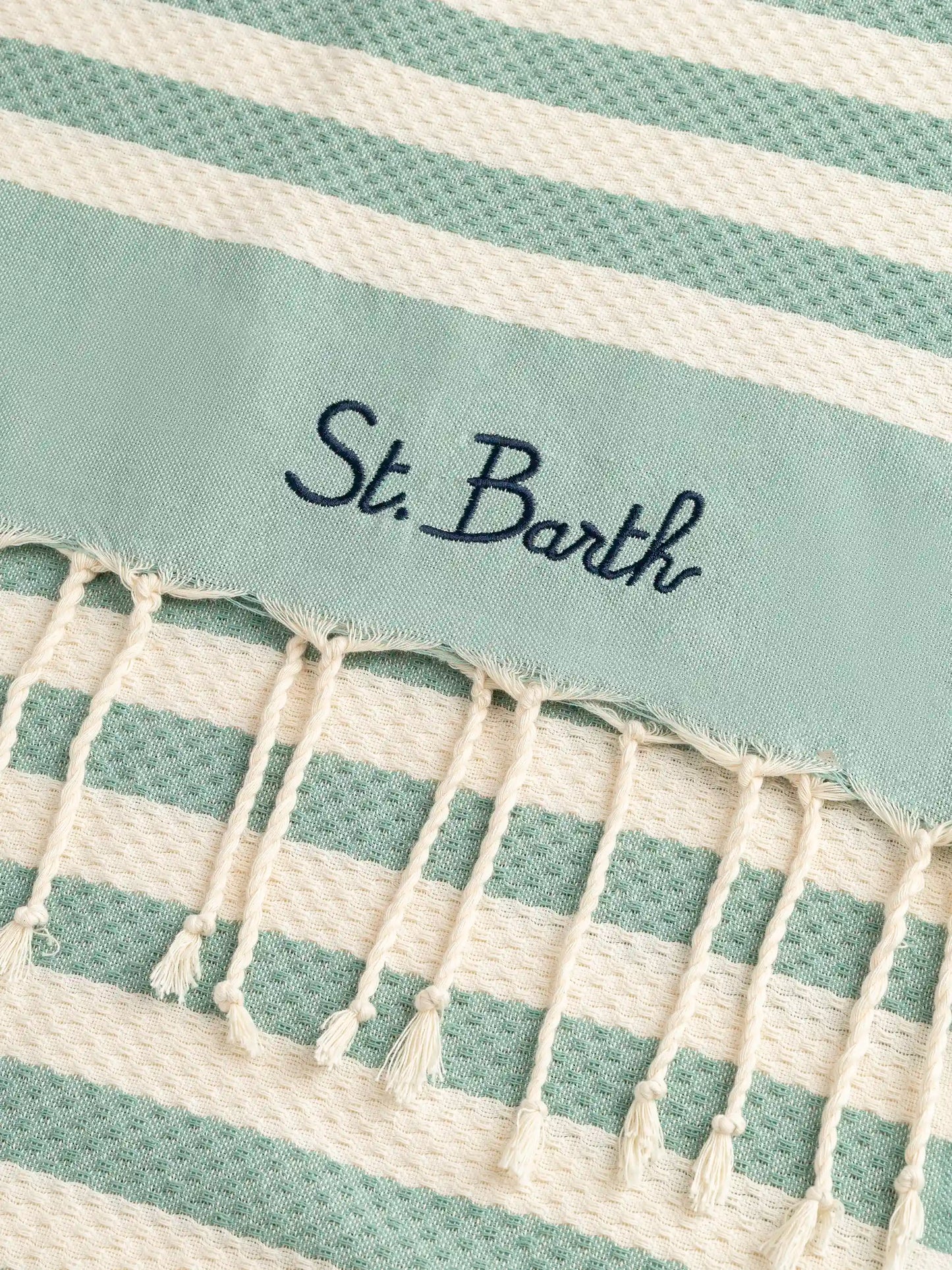 Cotton beach towel Fouta with sage green striped print