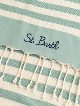 Cotton beach towel Fouta with sage green striped print