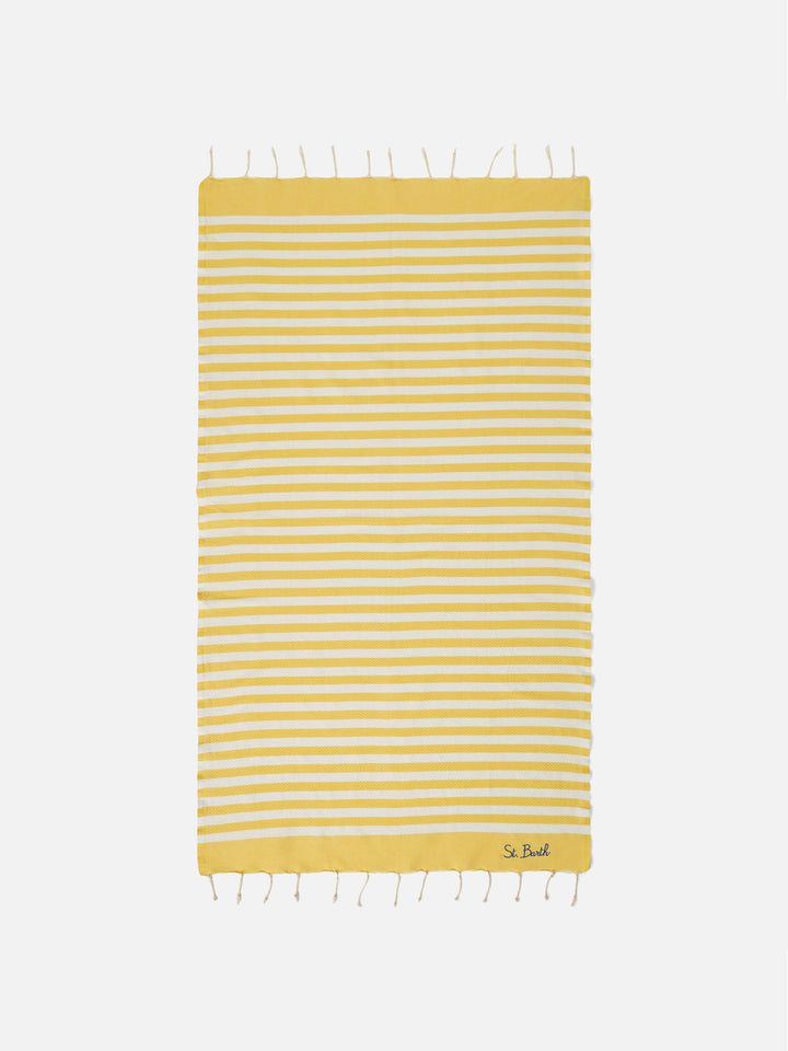 Cotton beach towel Fouta with yellow striped print